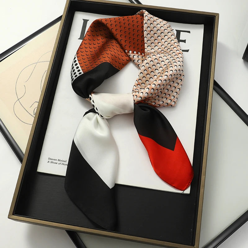 Luxury Women Silk Square Scarf Shawl Fashion Xiaoxiangfeng Print Design Satin Hijab Wraps Neckerchief Female Hair Bands 70*70CM