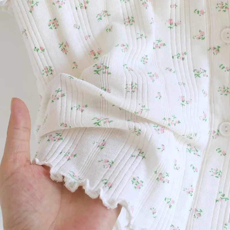 Summer Suit Short Sleeve Sleepwear Women's Cotton Floral Pyjamas Women Pajama Sets Two-Piece Nightwear Pijama Home Clothes