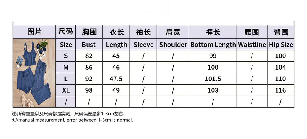 New 2025 Women's Summer 3PCS Pajama Sets Solid Vest Shorts and Pants Paired with Lace Splicing for Homewear Sexy Sleepwear Sets