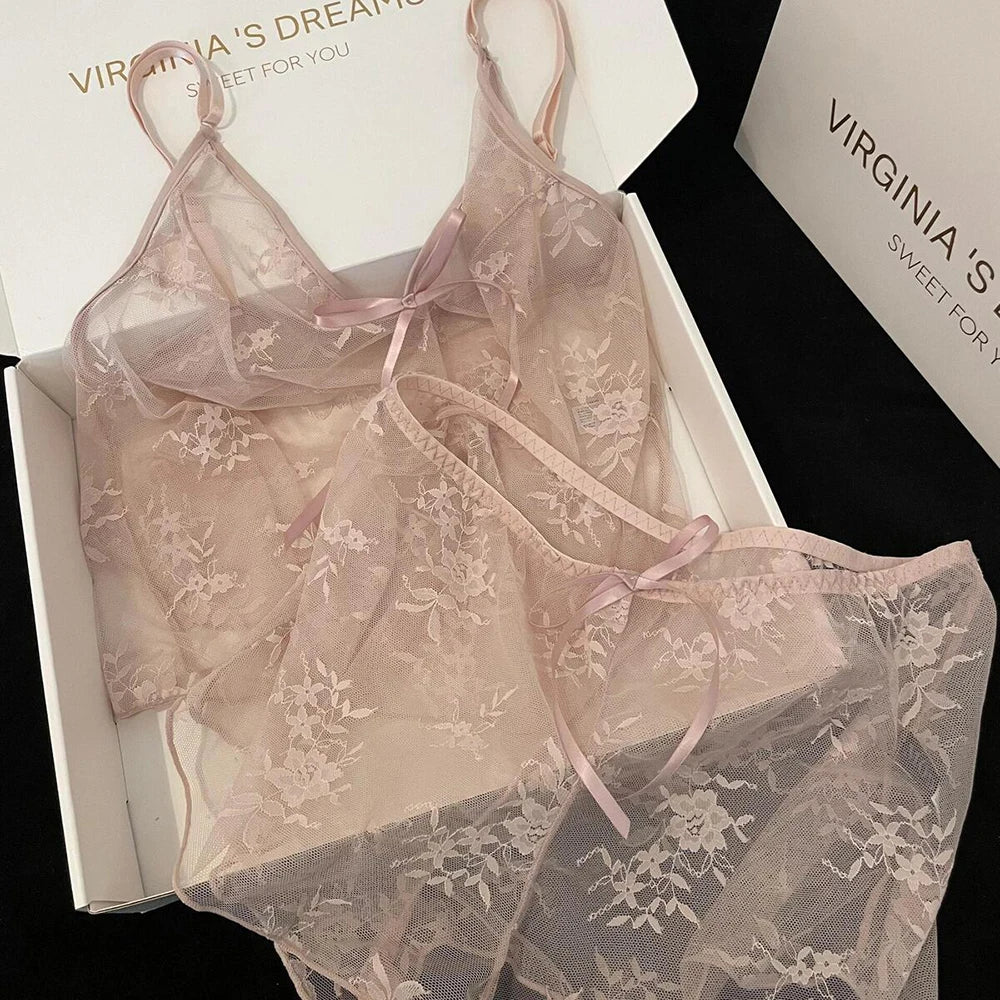 Women Harness Pajama Suspender Shorts For Women Sexy Sheer Pajamas Set Lingerie Pyjamas Shorts Set Perspective Lace Sleepwear