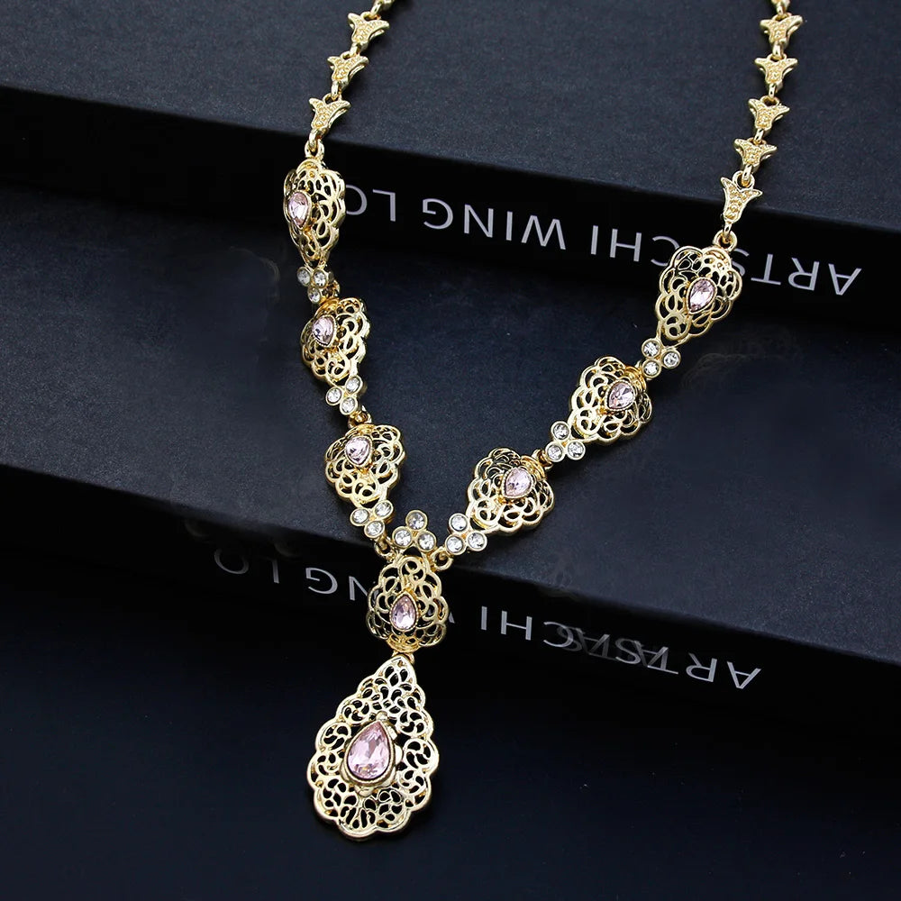 Sunspicems Chic Crystal Pendant Necklace Morocco Wedding Jewelry For Women Algeria Bride Choker Necklace Kaftan Accessories