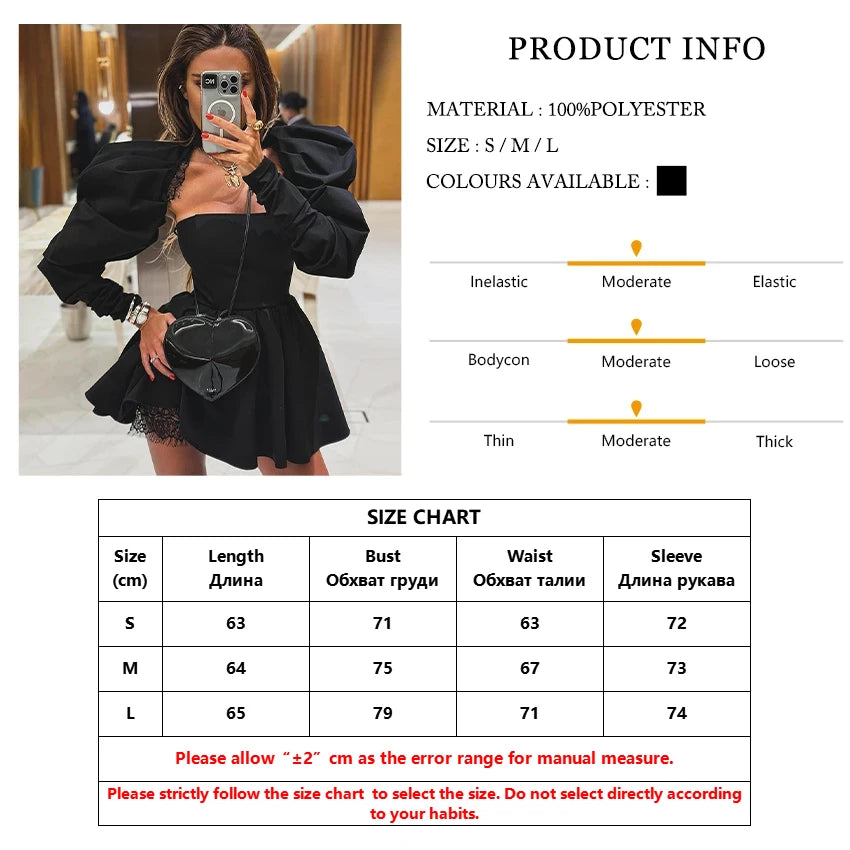 Clacive Sexy Slim Black Women's Dress 2024 Bodycon Stand Collar Long Sleeve Mini Dresses Elegant Lace Spliced Female Dress
