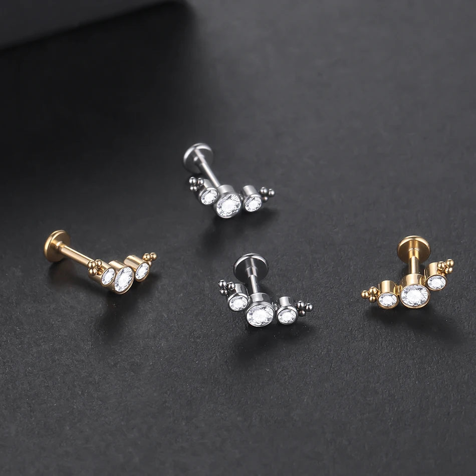 1Pc Titanium Ear Cartilage Stud Earrings for Women Internal Thread Zircon Flower Ear Lobe Tragus Helix Lip Rings Jewelry 16G