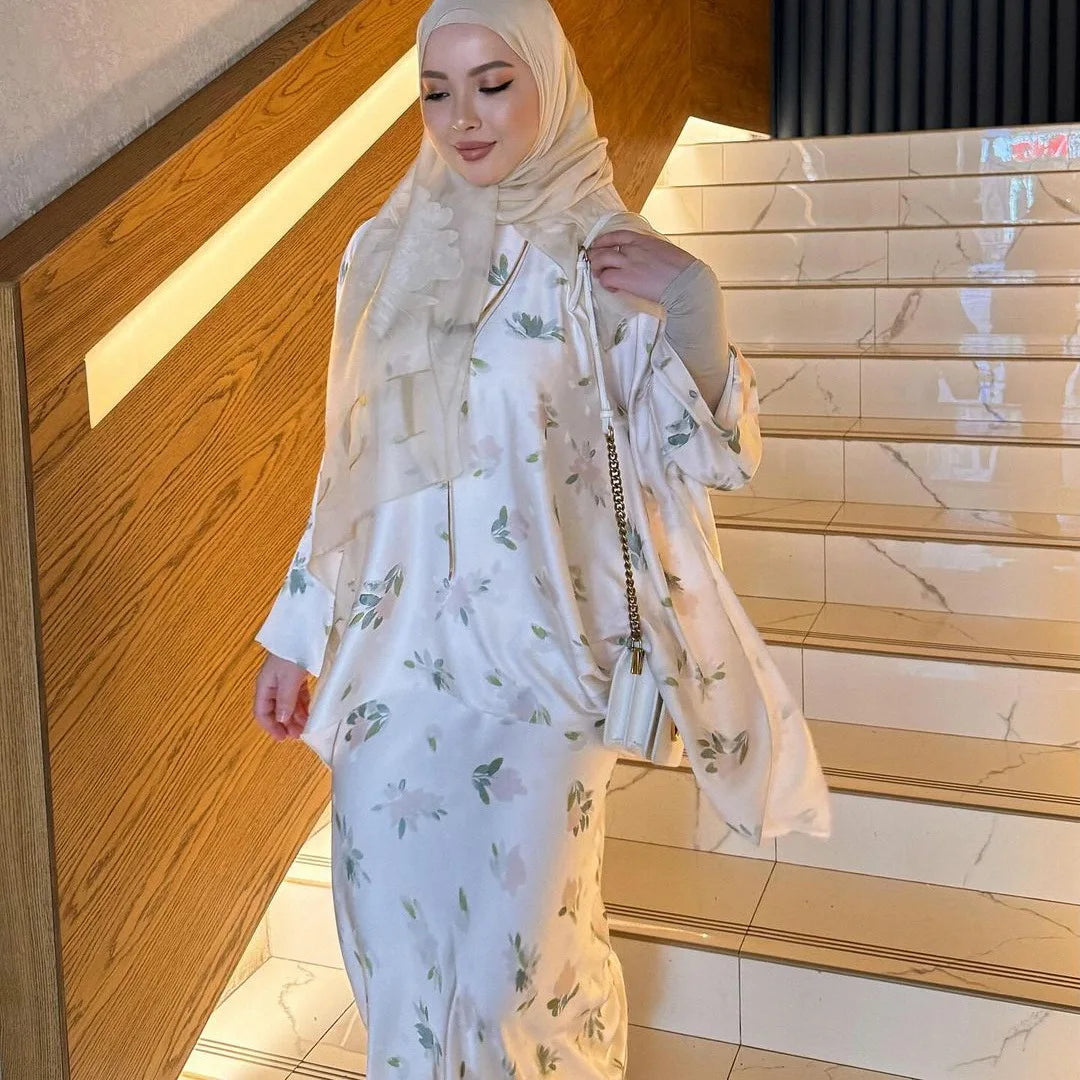 Khimar Set 2 Piece Muslims Women Clothing Jalabiya Shirt Suit Party Eid Ramadan Elegant Kaftan Kebaya Morocco Abaya Dubai Luxury