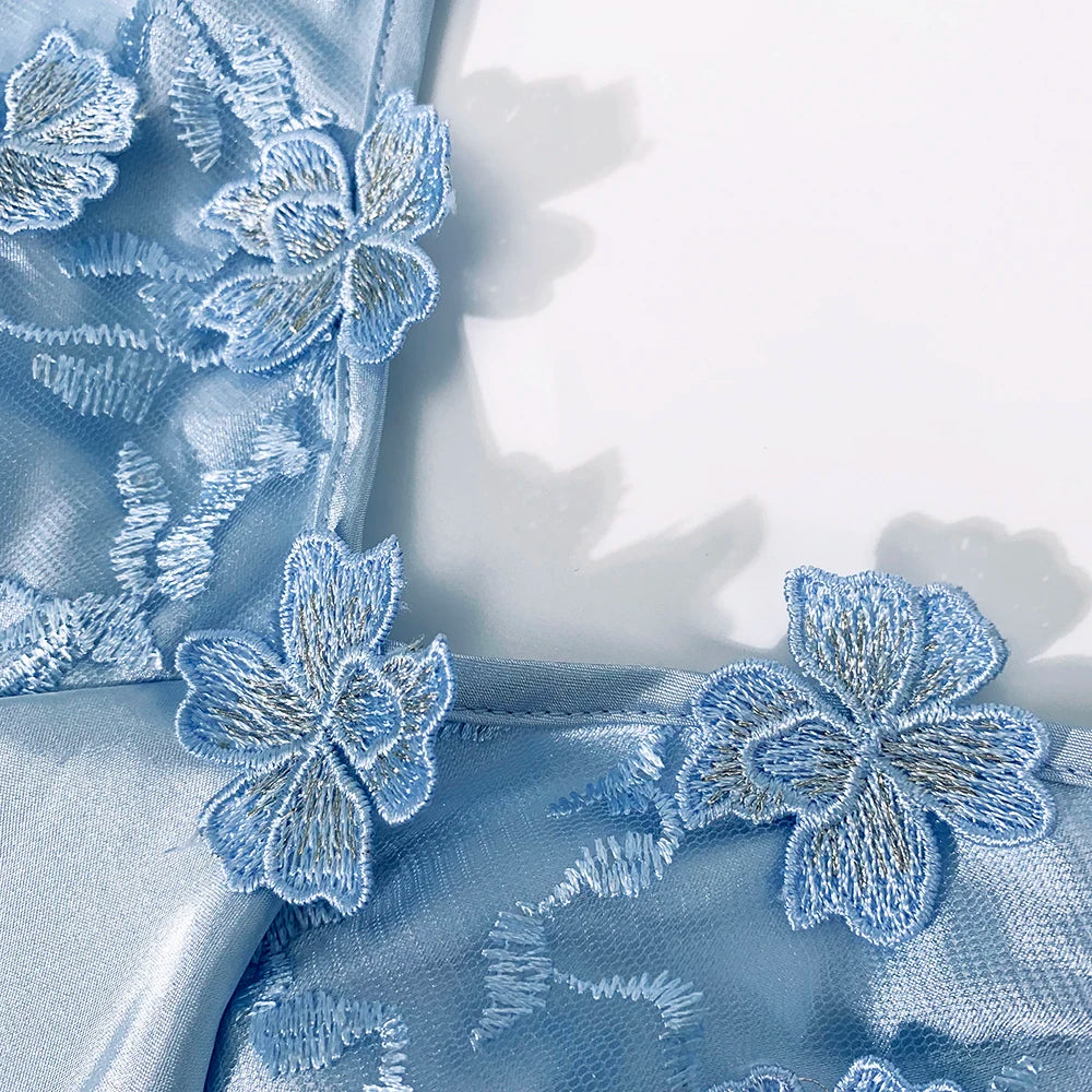 HTTHDD Lace Women Nightdress Satin Spaghetti Straps Flower Embroidery Women Pajamas Fashion Summer Evening Dress Sexy Nightgown