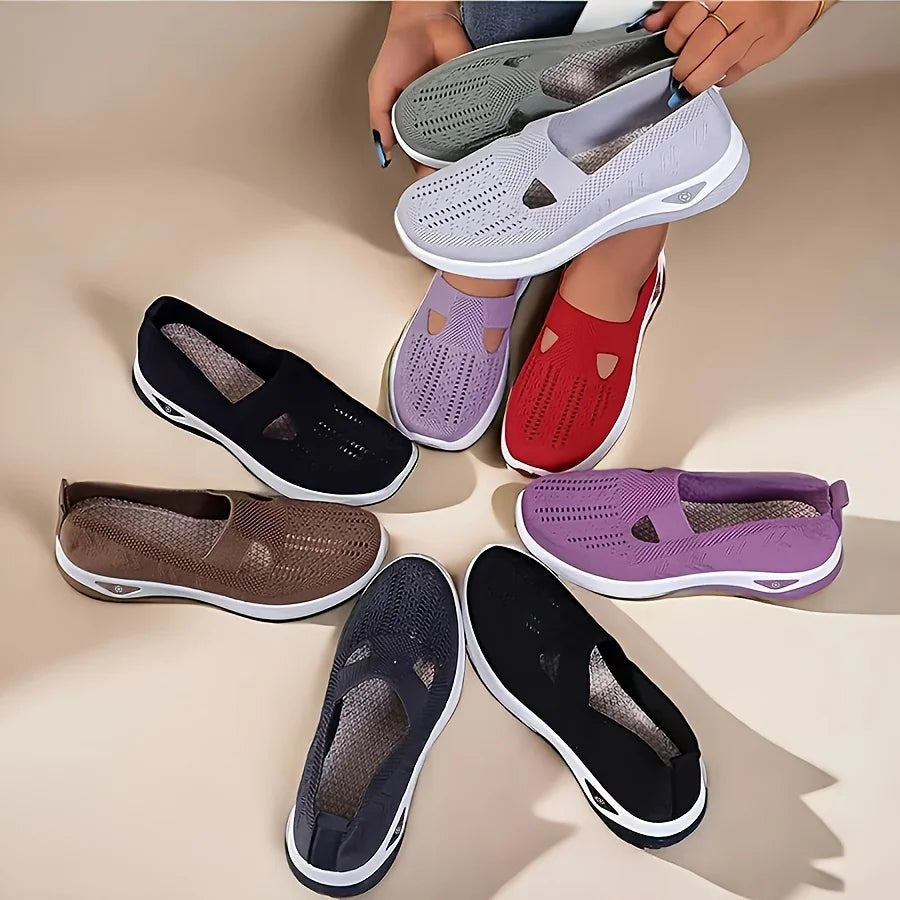 Womens Spring Summer Knit Slip On Sneakers Breathable Mesh Casual Shoes with Arch Support Machine Washable Multi Colors