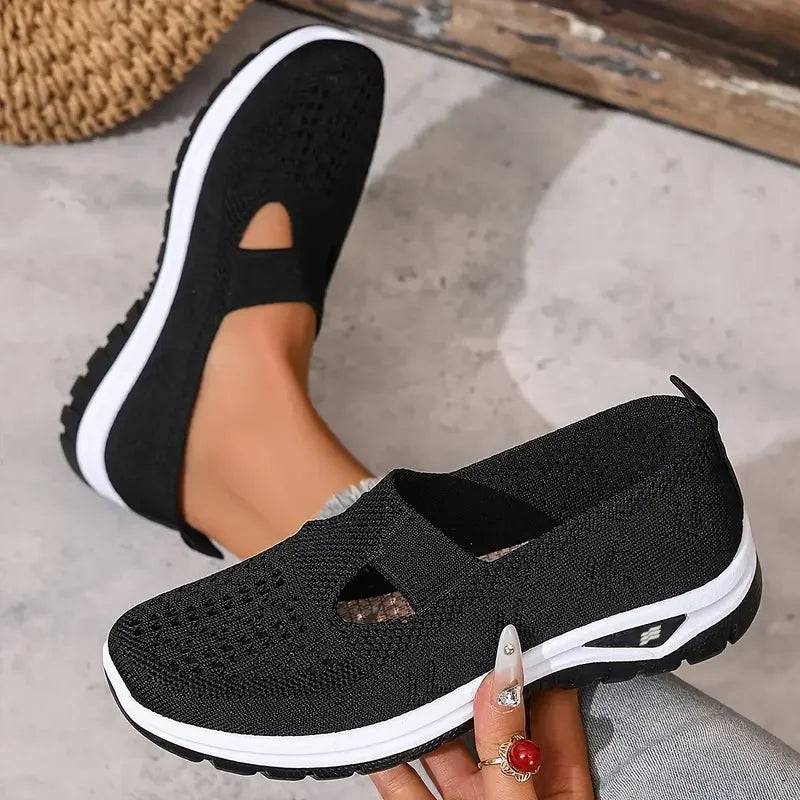 Women's shoes, casual sports shoes, solid color breathable sports soft-soled lightweight walking shoes, low-top knitted casual s