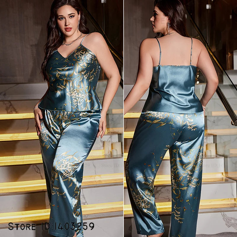 Large Size Female Long Robe Pajamas Four-Piece Set Sleepwear Sexy Lingerie Print Floral Bathrobe Pijamas Suit Loose Homewear 5XL