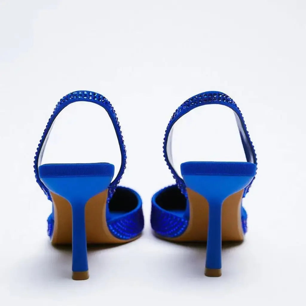 2025 Summer New Brand Women Sandals Fashion Crystal Buckle Slingback High Heels Party Elegant Gold Woman Shoes Sexy Pumps