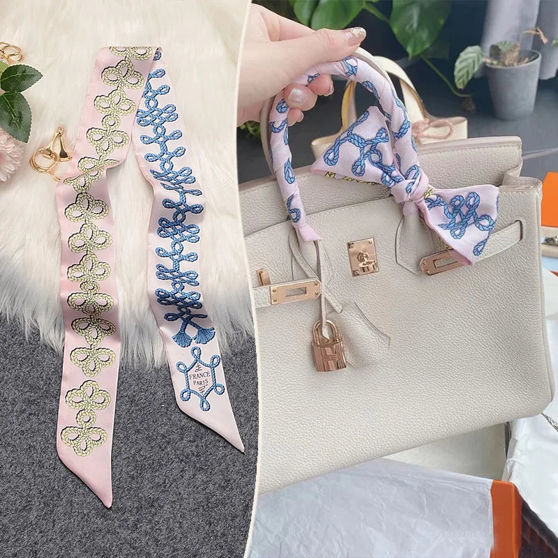 New 2025 simulated silk wrapped bag strap bag handle silk scarf tied bag ribbon decorative small streamer