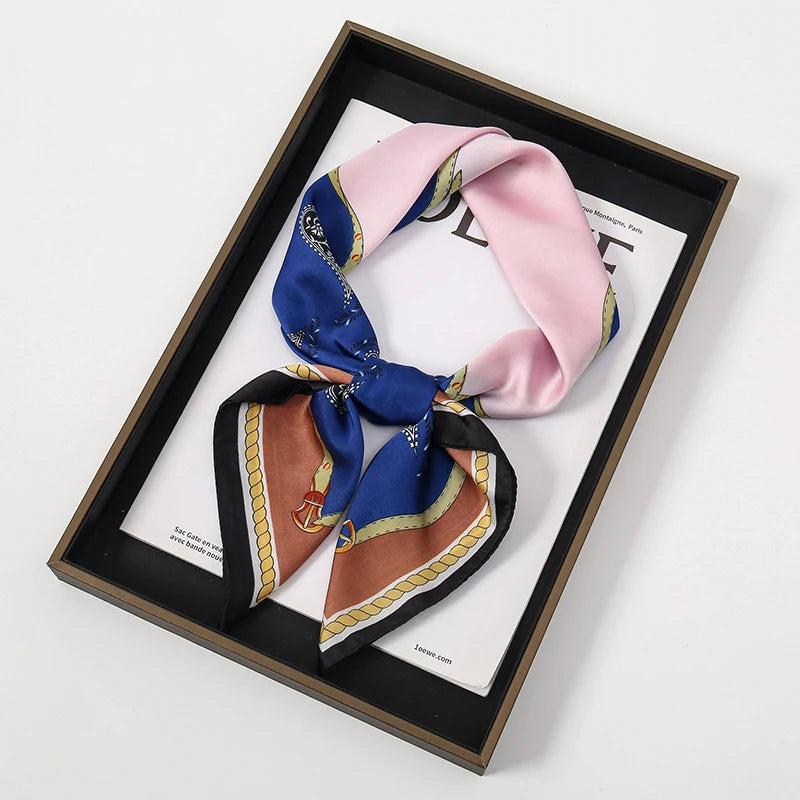 Luxury Women Silk Square Scarf Shawl Fashion Xiaoxiangfeng Print Design Satin Hijab Wraps Neckerchief Female Hair Bands 70*70CM