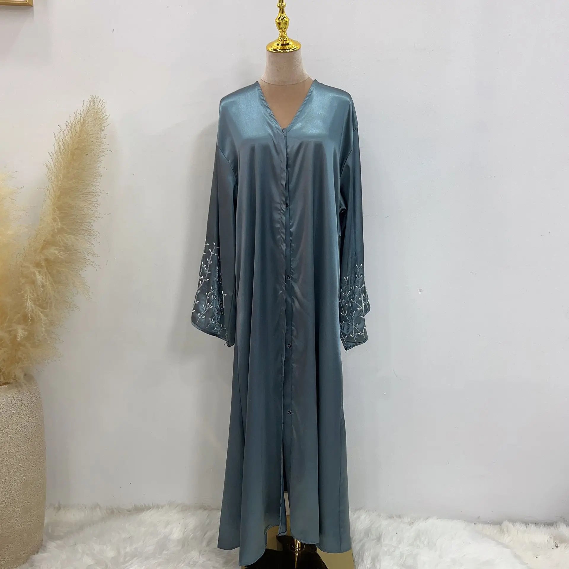 Kimono Abaya Dubai Party Kaftan Solid Beaded Muslim Fashion Hijab Dress Summer Open Abayas for Women Turkey Islam Modest Outfit