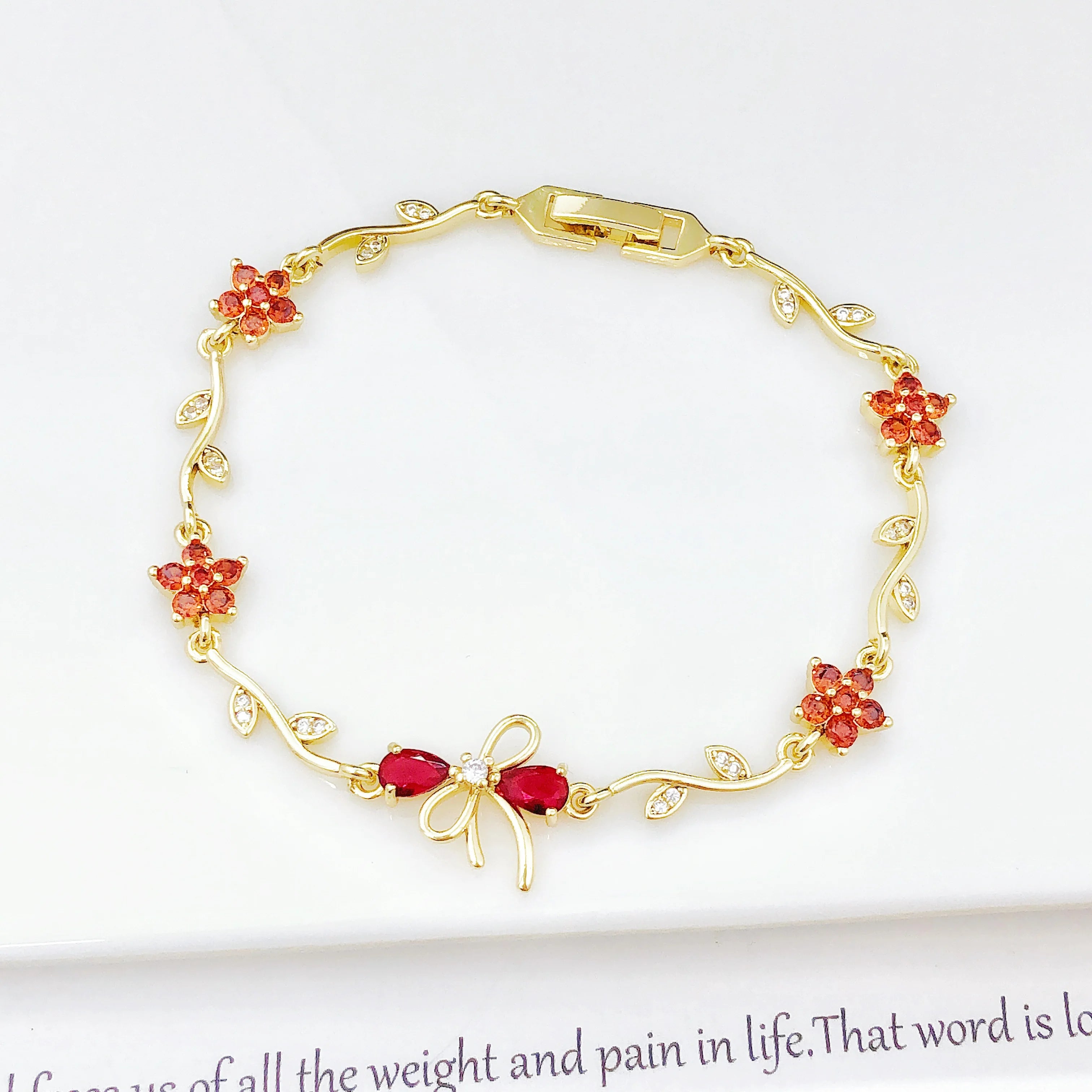 Hot Sale Rhinestone Bowknot Floral Bracelet Gold Plated Crystal Flower Vine Bracelet Fashion Wedding Party Jewelry Gift for Her