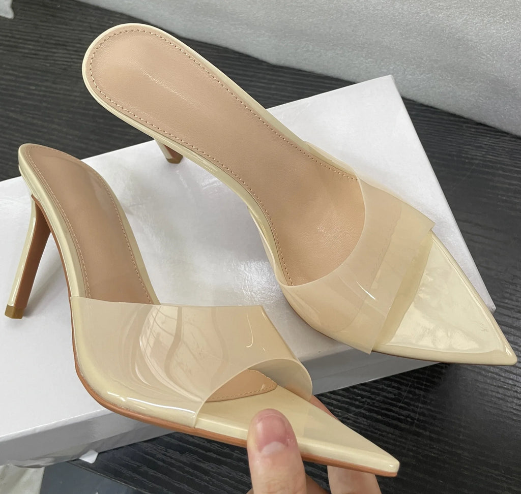 New Summer Women's High-heeled Sandals Transparent High-heeled Slippers Stiletto Pointed Toe Slip-on High-heeled Sandals