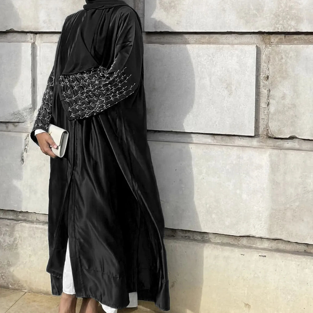 Kimono Abaya Dubai Party Kaftan Solid Beaded Muslim Fashion Hijab Dress Summer Open Abayas for Women Turkey Islam Modest Outfit