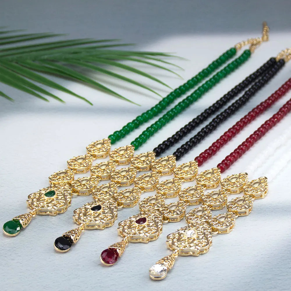 Sunspicems Fashion Arabic Morocco Women Choker Necklace Hand Beads Chain Hollow Flower Ethnic Wedding Banquet Jewelry
