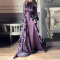 Fashion High Waist Pleat Party Dress Lady Casual High Collar Layered Banquet Dress Elegant Long Sleeve Solid Color Evening Dress