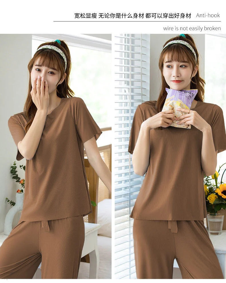 Women's Home Clothes Suit Of Lady House Summer Living Room Wear Autumn Loose Homewear Pants Two Piece Set For Women Cute Pajamas