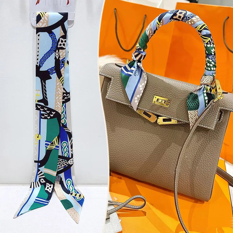 New 2025 simulated silk wrapped bag strap bag handle silk scarf tied bag ribbon decorative small streamer