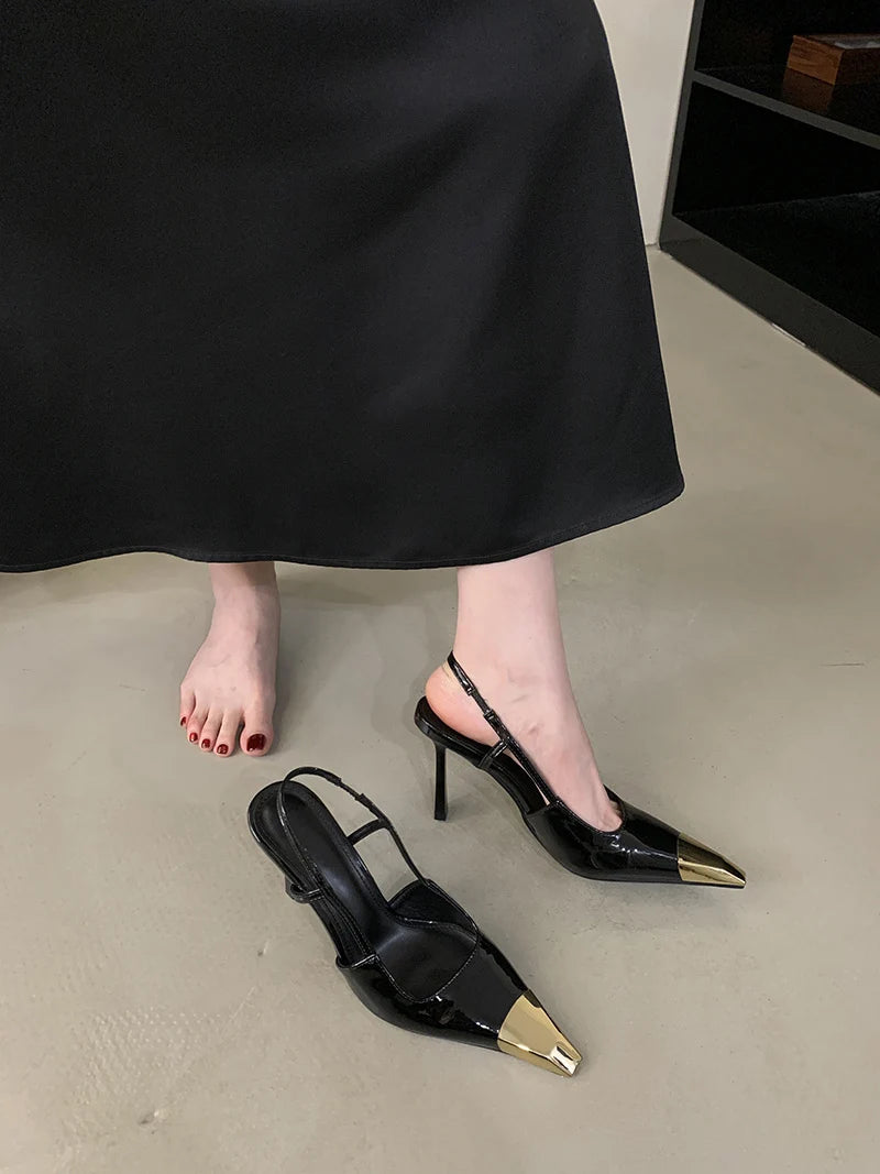 Liyke Sexy Slingback Sandal Female Design Metal Pointed Toe Stiletto High Heels Party Prom Shoes Women Pumps Zapatos Mujer