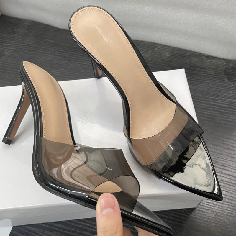 New Summer Women's High-heeled Sandals Transparent High-heeled Slippers Stiletto Pointed Toe Slip-on High-heeled Sandals
