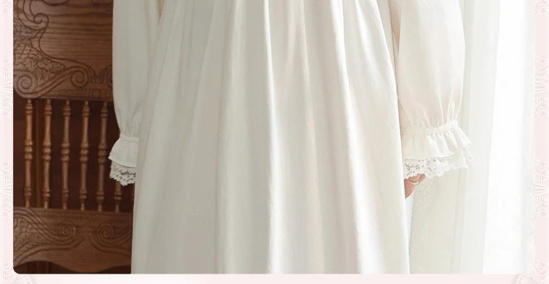 Vintage Victorian Nightgown Women Lace Embroidered Palace Style Princess Sleep Dress Cotton Soft Romantic French Loungewear