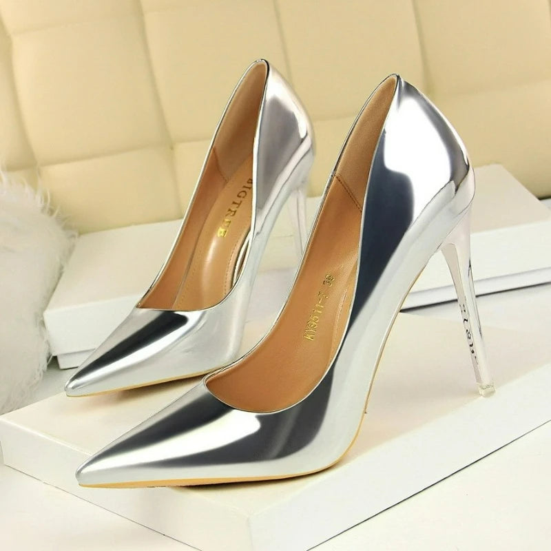 Women's Pumps Patent Leather High Heels Fashion Women Wedding Shoes Silver Gold Sparkly Shoes Stiletto 7.5cm 10.5cm Women Shoes
