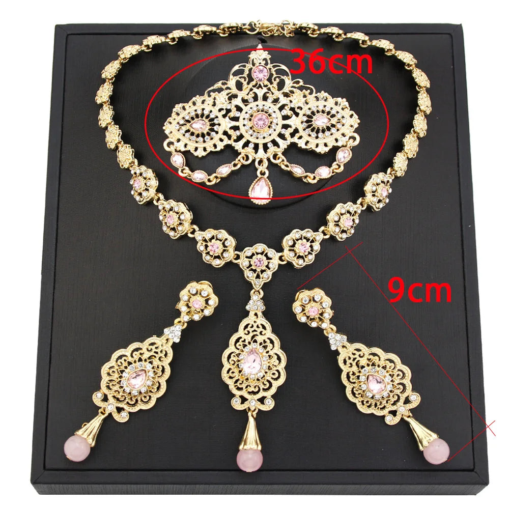 New Gold Color Algeria Bride Wedding Jewelry Set For Women Morocco Earring Necklace Brooch Arabic Traditional Jewelry