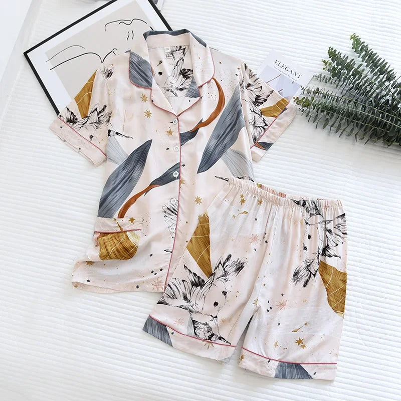 summer news pijama mujer thin section short-sleeved shorts large floral print pajamas home service ladies pajamas for women