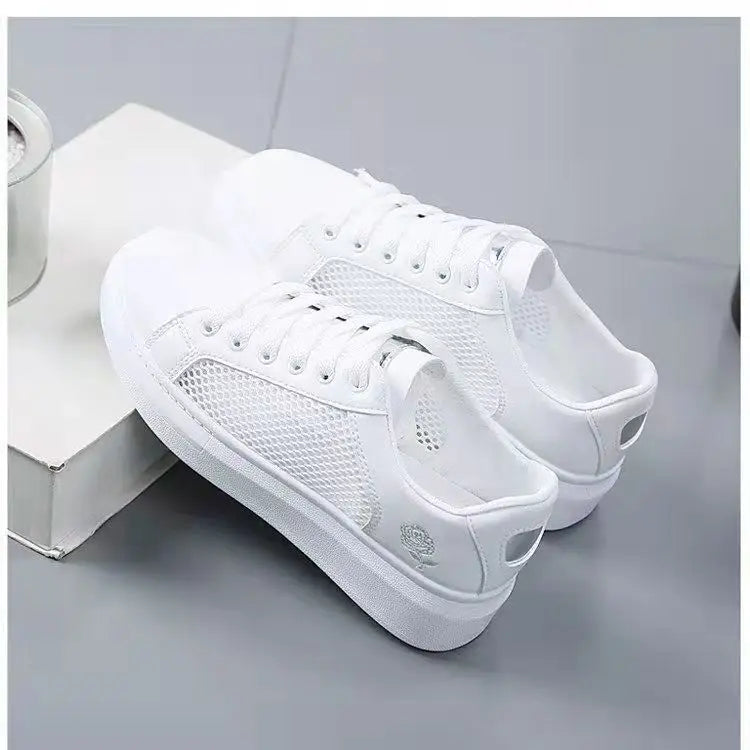 Women Leather Pu Casual Shoes New 2025 Woman Shoes Fashion Embroidered White Sneakers Breathable Flower Lace-Up Women Sneakers