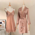 Bride Wedding Dress Set Dot Lace Flower Nightgown Lady White 2Pcs Nighty&dress Suit Sleepwear Satin Loungewear Kimono Bathrobe