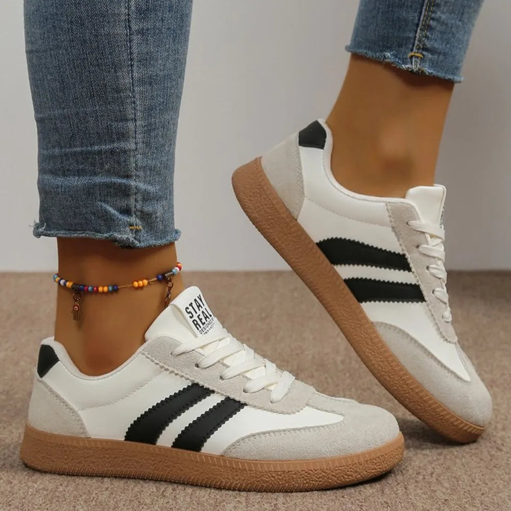 Lightweight Comfortable Sneakers for Women Fashion Striped Lace Up Sports Shoes Woman Casual Breathable Green Sneakers Plus Size