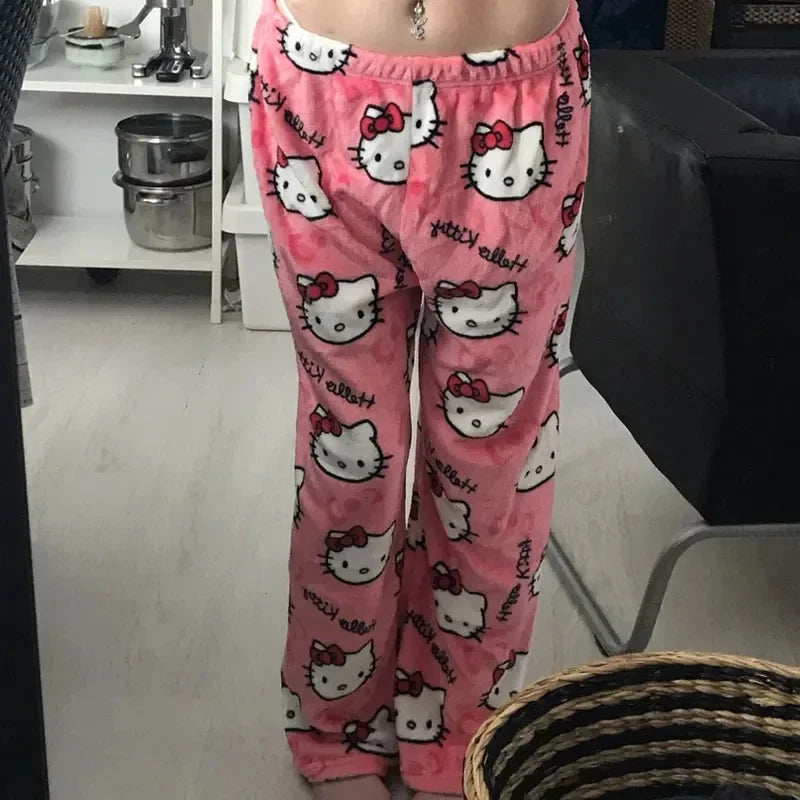Y2K Hello Kitty pajamas anime women's pajamas cartoon couple walking home pajamas trousers casual homewear