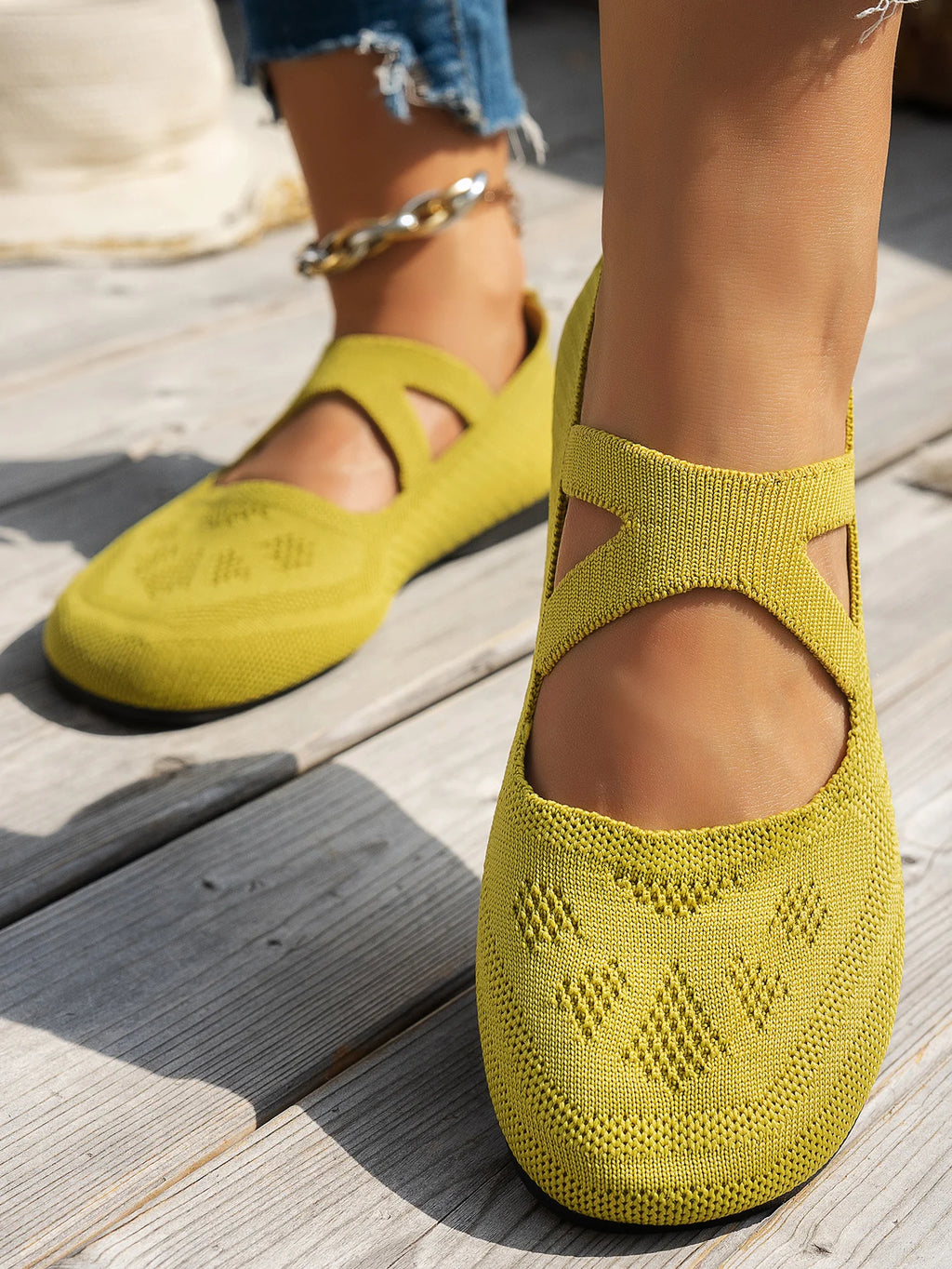 Round-toe small single shoes, fairy-style ballet shoes, comfortable knitted Mary Jane shoes