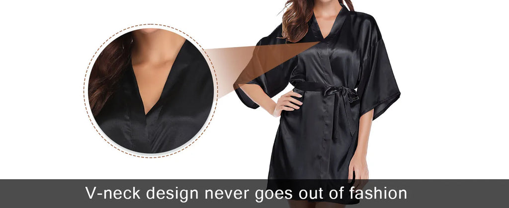 Women Silk Satin Short Night Robe Solid Kimono Robe Fashion Bath Robe Sexy Bathrobe Peignoir Femme Wedding Bride Bridesmaid Robe