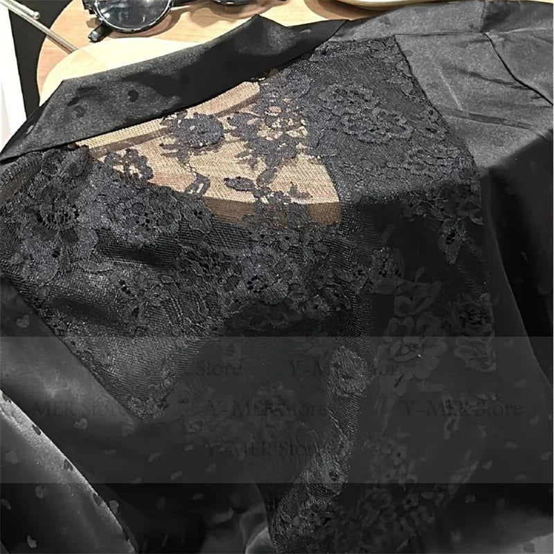 2025 Summer Autumn New Trousers Set Ice Silk Sleepwear for Women Lace Floral Backless Top Pant 2Pcs Pajamas Loungewear Nightwear