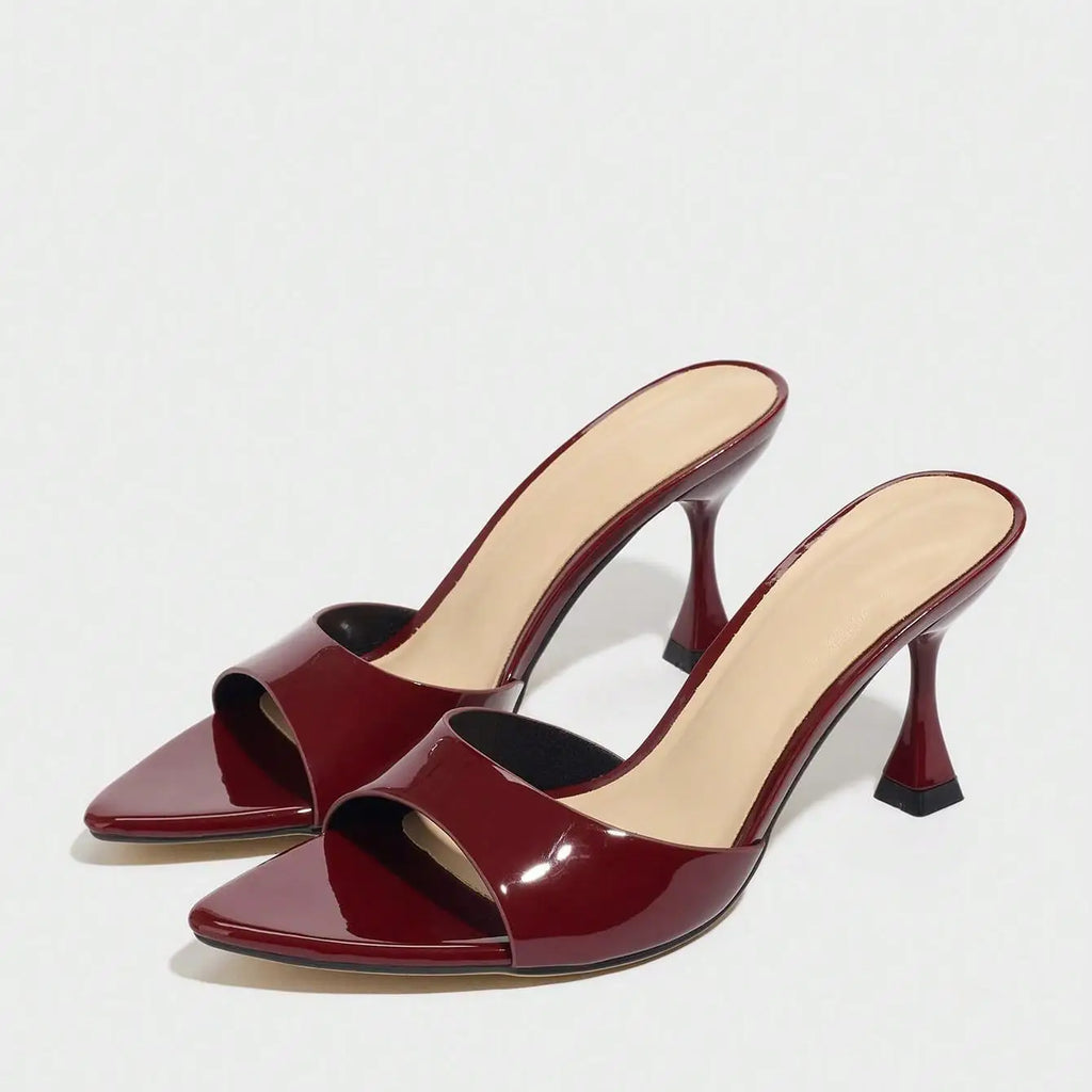 New Ladies Pointed Toe Mirror Surface Sandals High Heels Coffee Brown Strap Thin High Heel slippers Women 2026