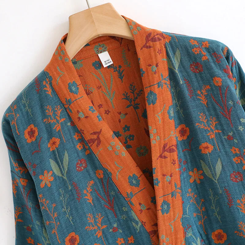Spring Summer Yukata Print Flower Cotton Robe Sleepwear Female Japanese Retro Kimono Bathrobe Loose Casual Home Dressing Gown