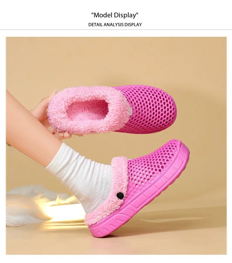 Winter Couple Fuzzy Slippers Women Men, Warm Fur Lined Mule House Shoes for Indoor Outdoor Cozy Comfortable Non-Slip Soft Slippe
