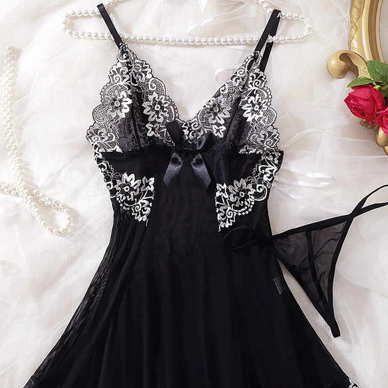Women Sleepwear Sling Transparent Underwear Nightgown Pajamas Lace Nightdress