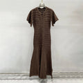 New summer single-breasted round neck knit crochet short-sleeved dress, high-quality and fashionable over-the-knee long skirt