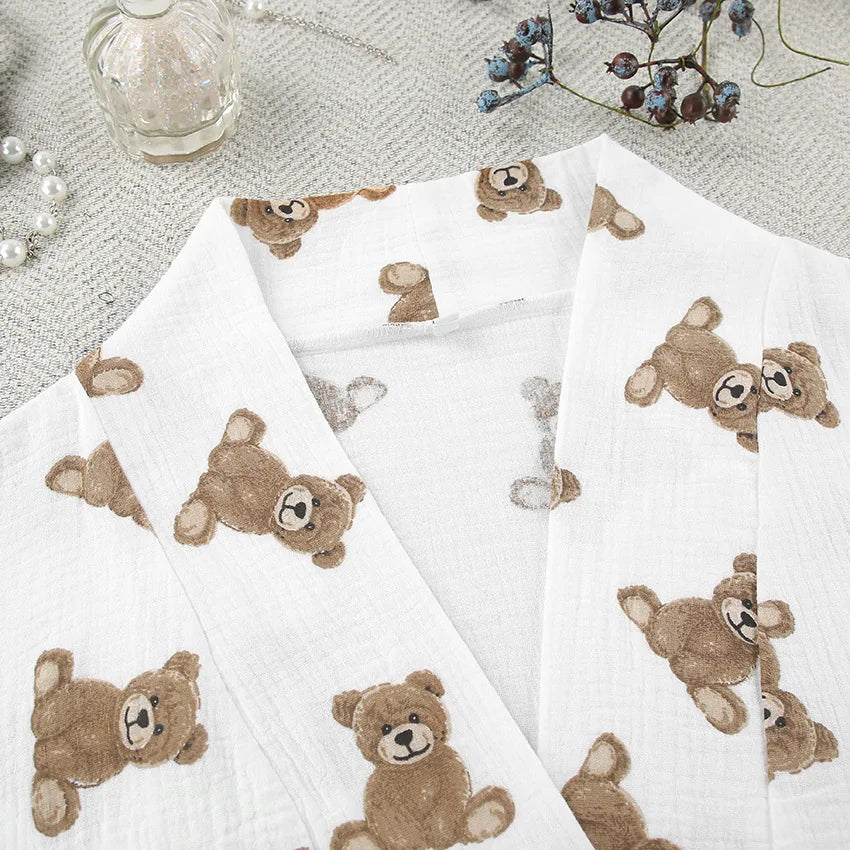 2024 Spring New European and American Pure Cotton Cute Print Warm Long sleeved Shorts and Pajamas Two piece Home Set