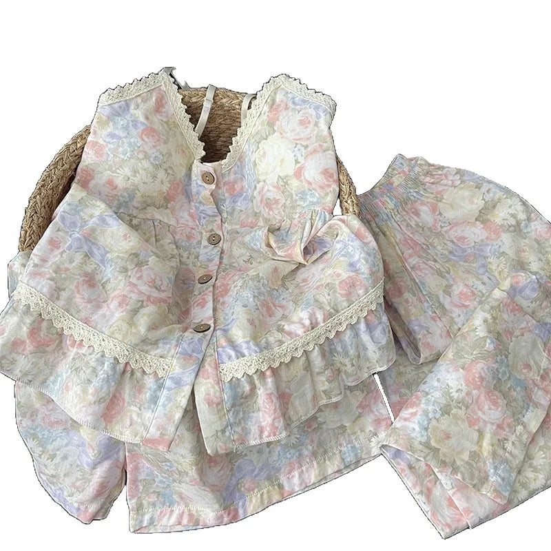 Women's Sleepwear Korean Version Floral Sleepwear Women's Summer Thin Design with Chest Cushion Cloud Cotton Suspender Pants