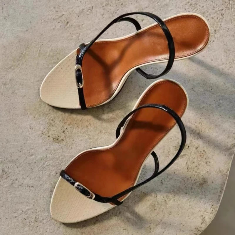 Liyke Summer Fashion Buckle Open Toe Slip On Back Strap Sandals Women Black White High Heels Wedding Prom Shoes Zapatos Mujer