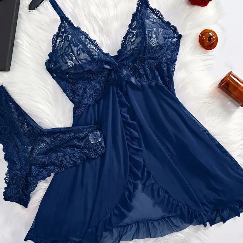 Transparent Ultra-short Dress Sexy Lingerie Lightweight Deep V Sling Nighty Loungewear Women's Pajamas Lace Nightdress Female