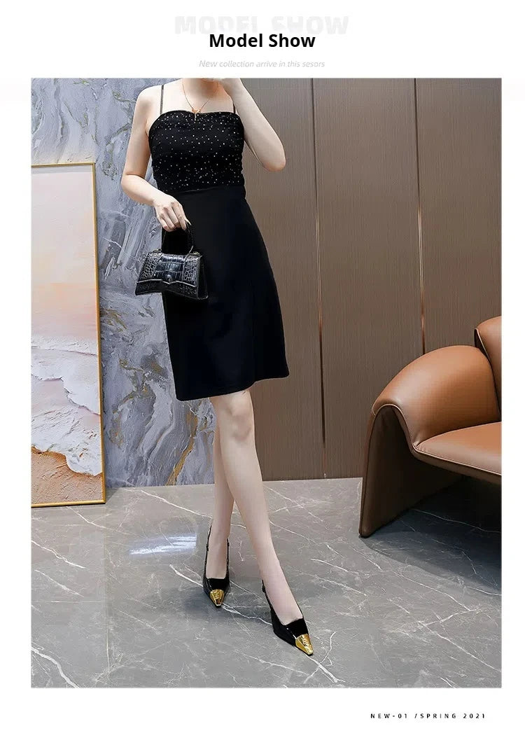 New Summer Women's High-heeled Sandals Gold Iron Head Patent Leather Black Stiletto Square Head Closed Toe Sling Back Shoes