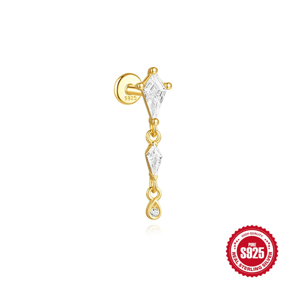 CANNER 1PC 925 Sterling Silver Eight-pointed Star CZ Piercing Earring For Women Ins Tassel Chain Stud Earring Party Fine Jewelry