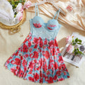 Women Sexy Nightgown Floral Print Pajamas Dress Lace Splicing Nightwear Sleeveless Night Dress Home Wear Baby Doll Sexy Lingerie