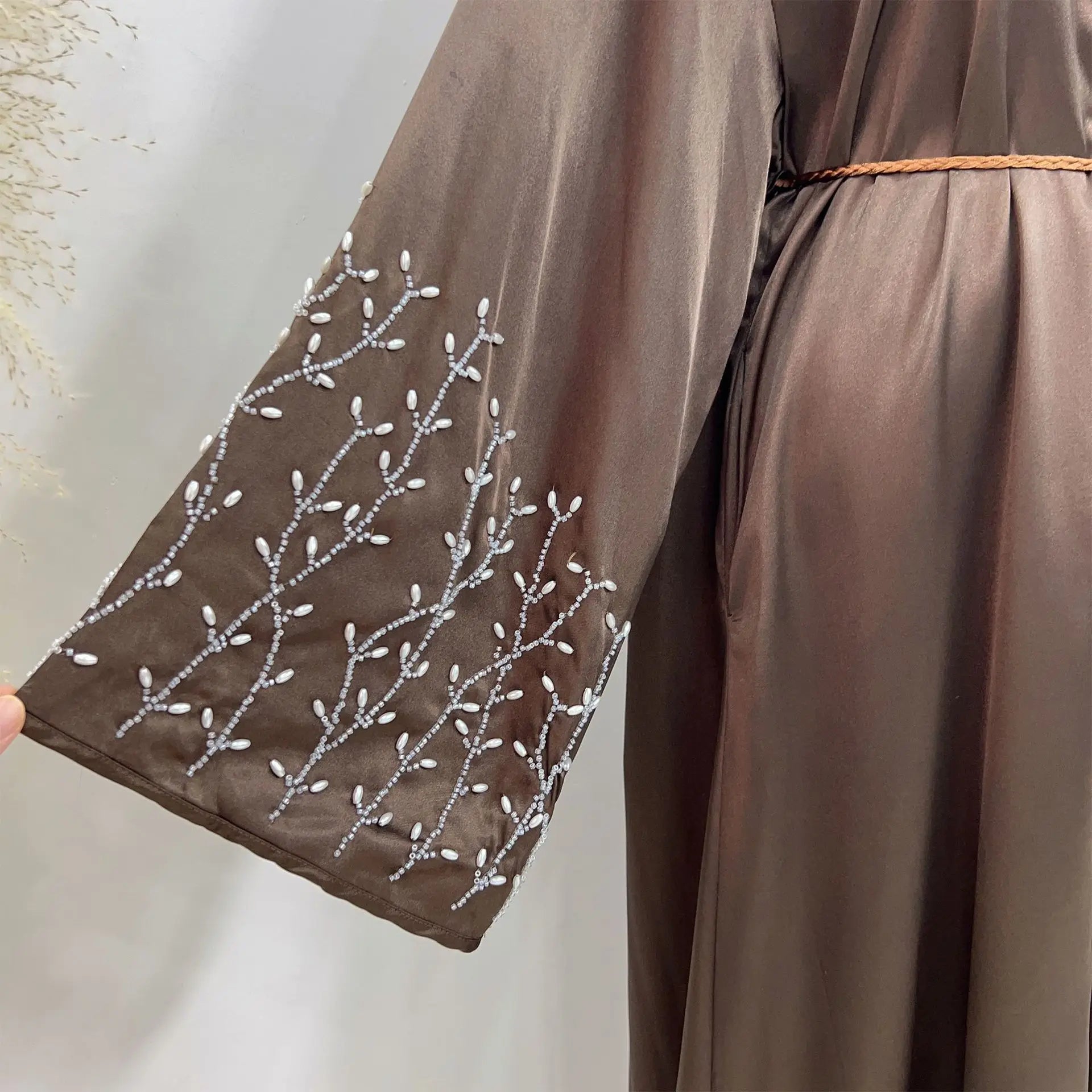 Kimono Abaya Dubai Party Kaftan Solid Beaded Muslim Fashion Hijab Dress Summer Open Abayas for Women Turkey Islam Modest Outfit
