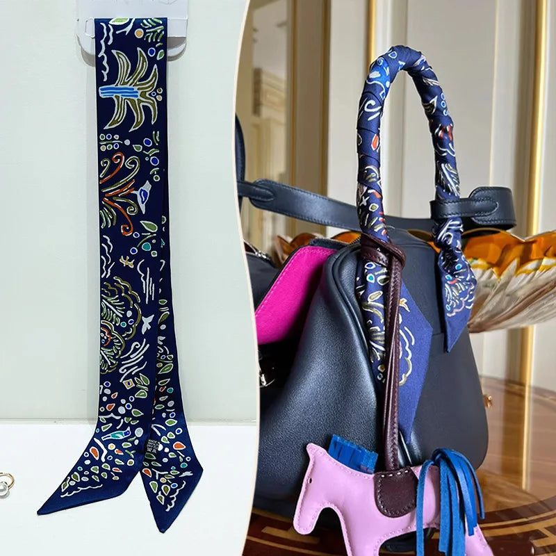 New 2025 simulated silk wrapped bag strap bag handle silk scarf tied bag ribbon decorative small streamer